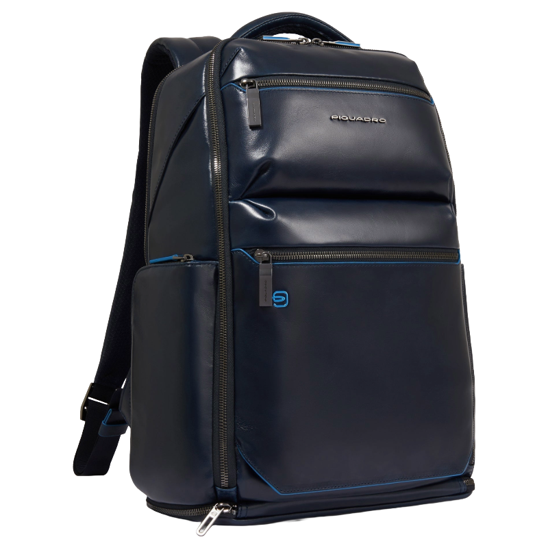 Piquadro Blue Square Large Leather Laptop Backpack 15,6"