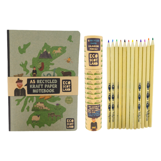 Milly Green Eco Scotland A5 Notebook & 12 Colouring Pencils Set