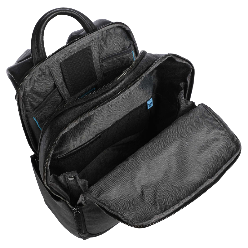 Piquadro Black Square Backpack 14″ Fine Grain Cow Leather Nero