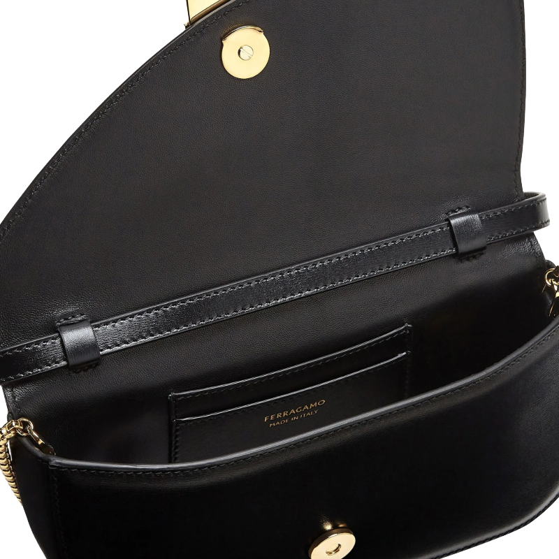 Salvatore Ferragamo Fiamma Mini Leather Crossbody Bag Black