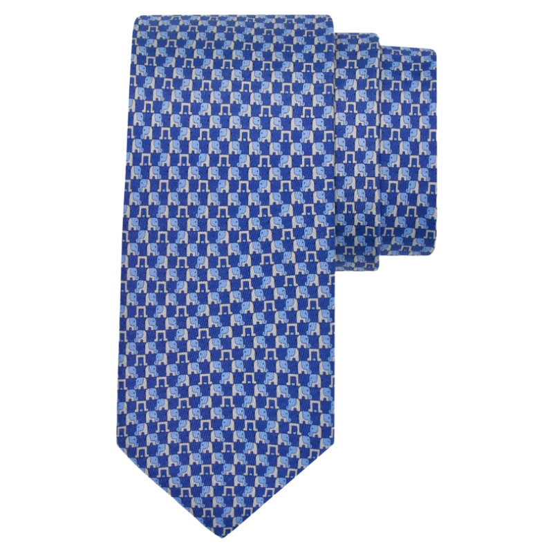 Salvatore Ferragamo Silk Elephant Print Tie Blue