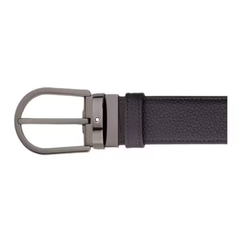Mont Blanc Horseshoe Reversible Leather Belt Navy Blue/Black 60 Inch