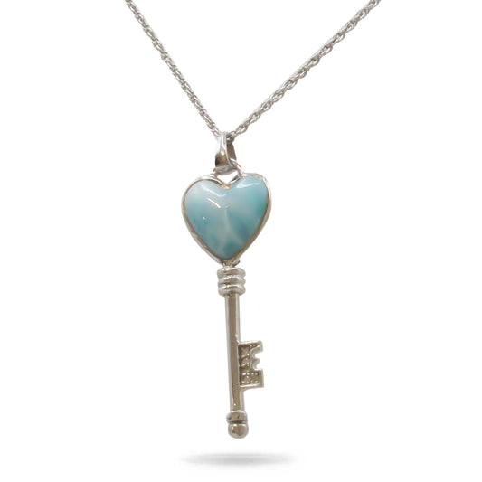 Marahlago Key Heart Necklace Larimar Silver