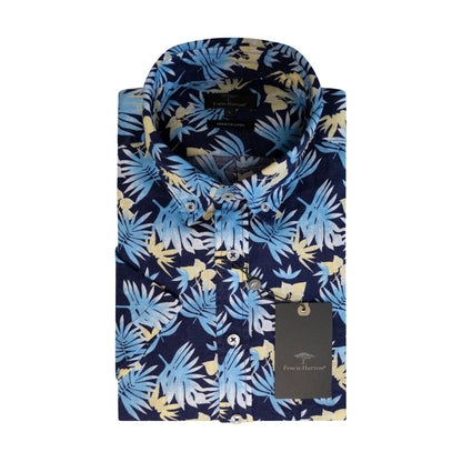 Fynch-Hatton Men's Linen Print Shirt Navy