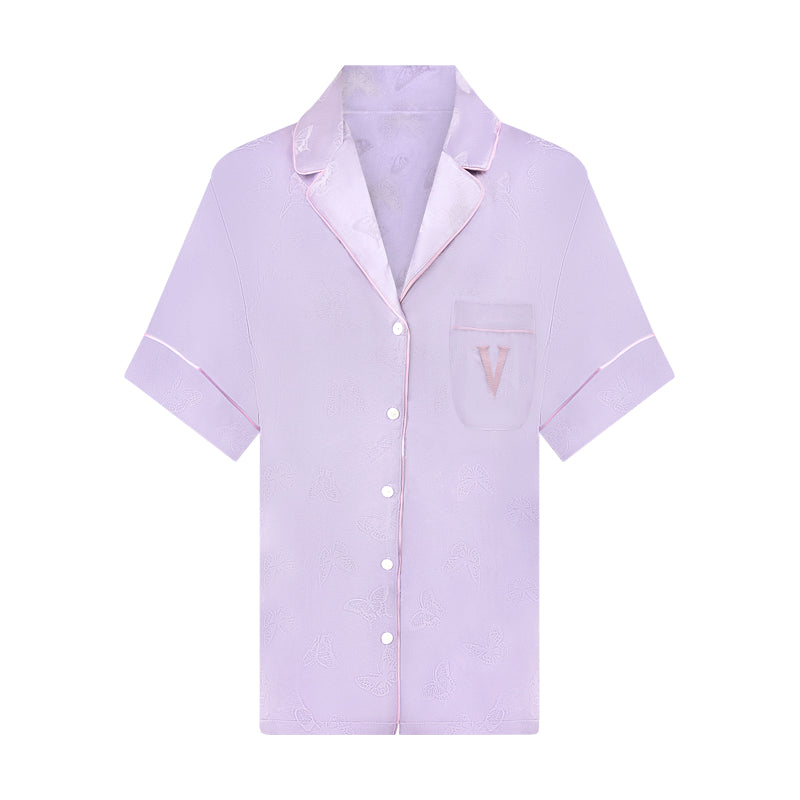 Victoria's Secret Butterfly Pattern Satin Short Pyjamas Set - Lilac - X Large - 11214983