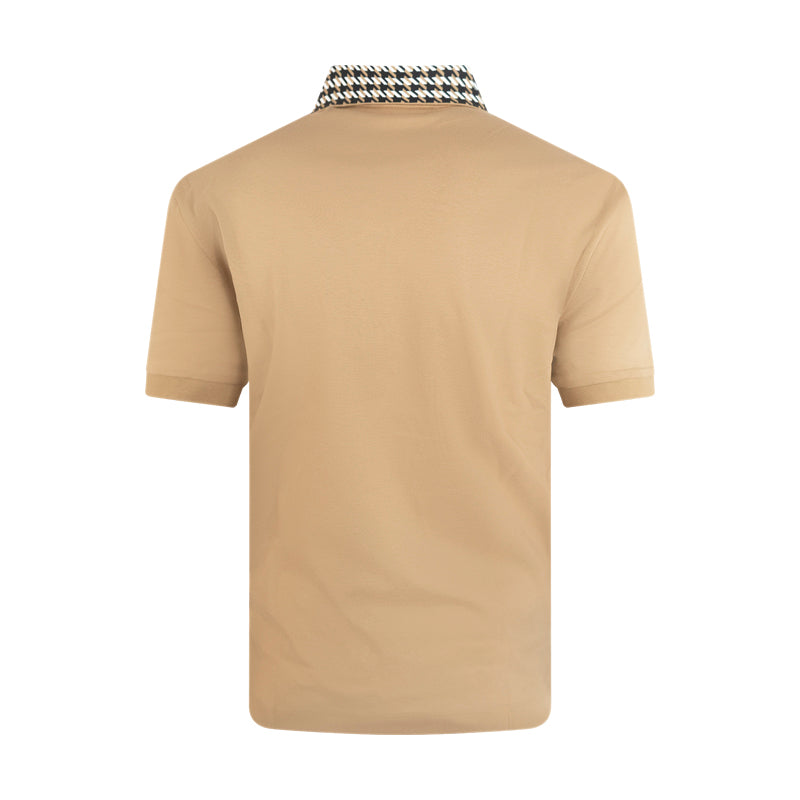 Hugo Boss Parley 180 Polo Shirt Beige Houndstooth Collar Small