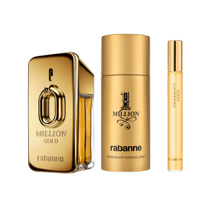 Paco Rabanne Million Gold Gift Set For Men - 50ml Eau De Parfum Intense & 10ml EDP Travel Spray - - 150ml Deodorant