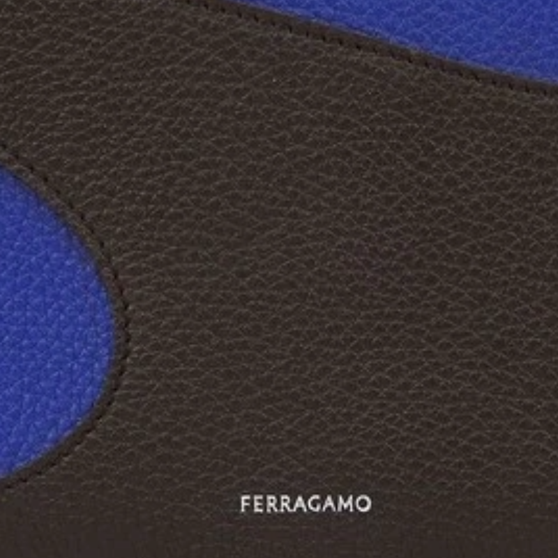 Salvatore Ferragamo Black & Blue Leather Cut-Out Leather Handbag Pouch