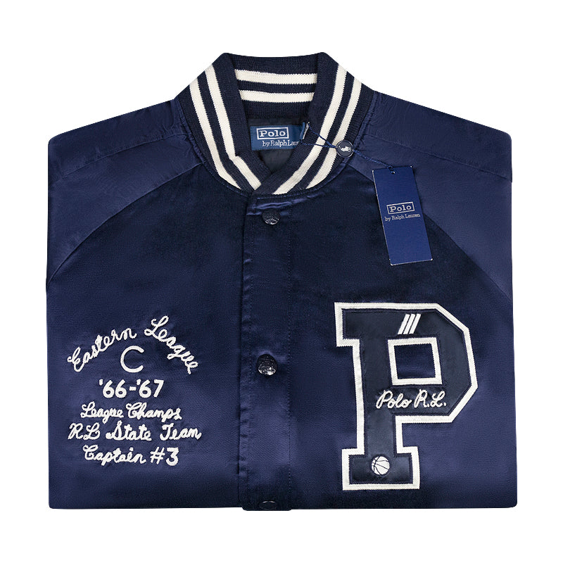 Ralph Lauren Polo Satin Letterman Jacket Aviator Navy