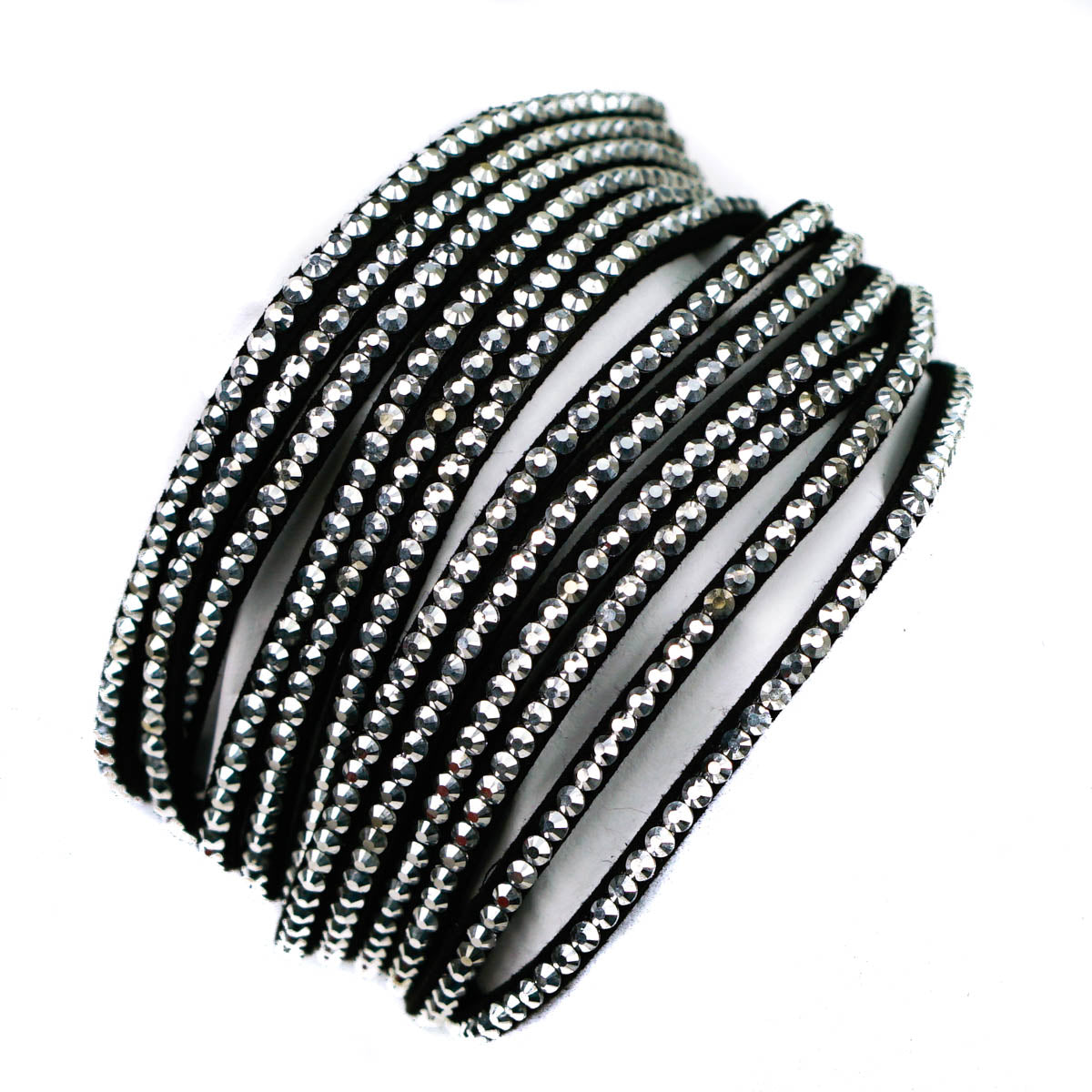 Aeon Black Crystal Studded Wrap Bracelet