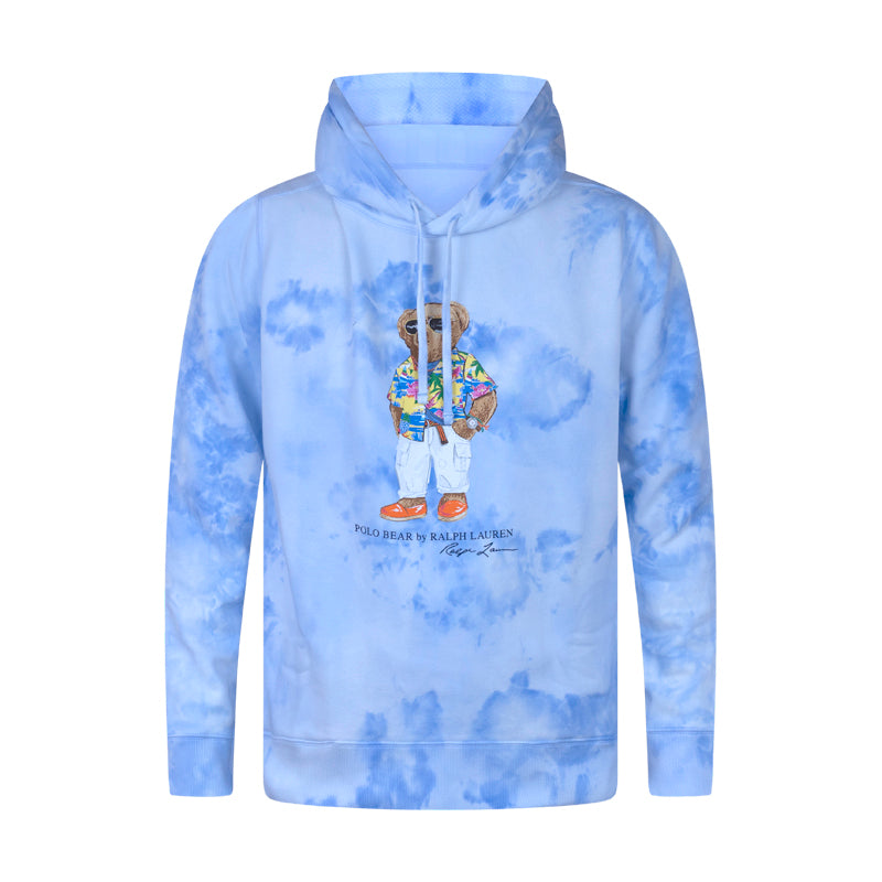 Ralph Lauren Tie-Dye-Print Polo Bear Fleece Hoodie Blue Men's