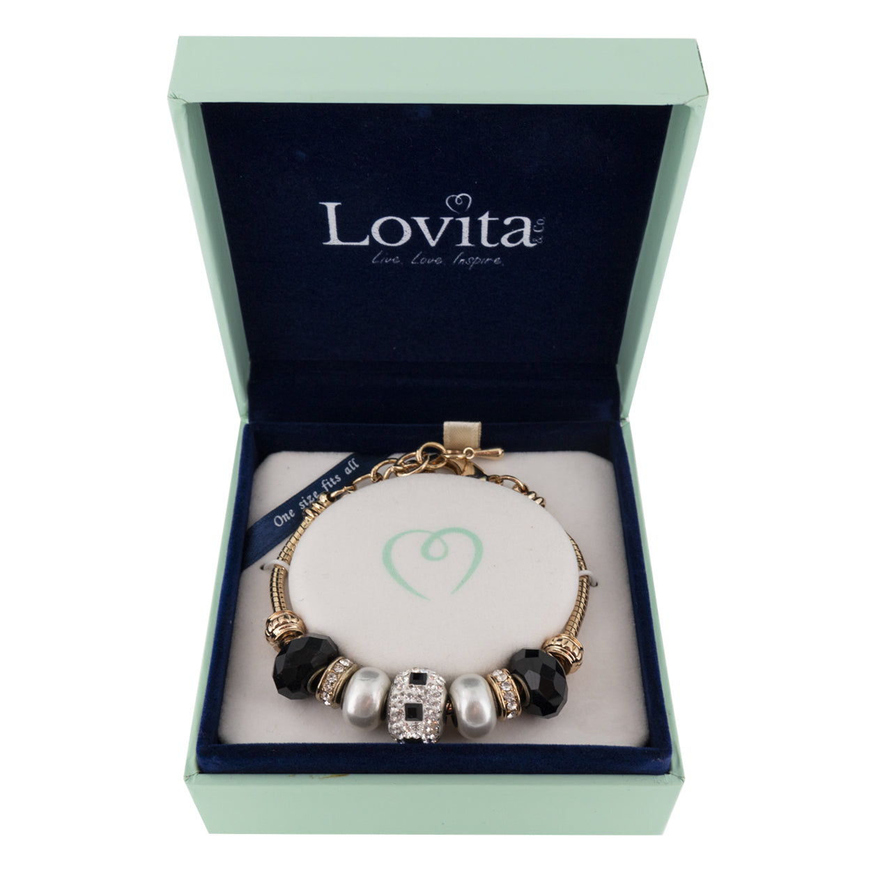 Lovita Charm Bracelet Gold Band Silver And Black Charms
