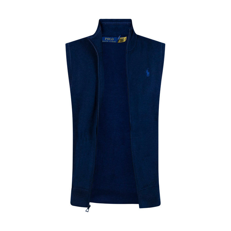 Ralph Lauren Polo Mesh-Knit Cotton Full-Zip Sweater Vest Navy Small