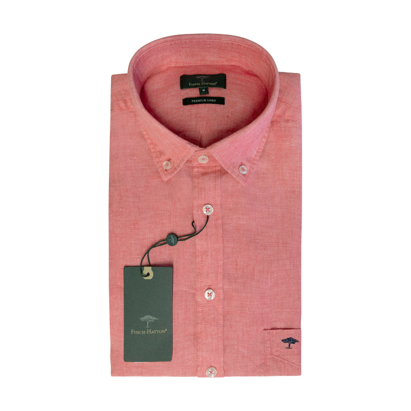 Fynch-Hatton Men's Linen Shirt Coral Medium