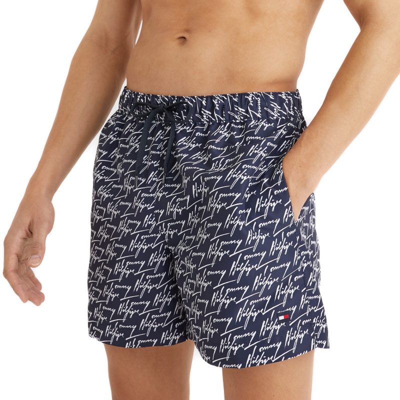 Tommy Hilfiger Men's Regular Fit Mid-Length Swim Shorts Signature Logo - Parent Variant