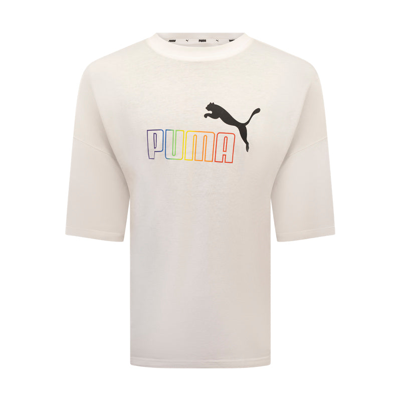 Puma Women's Rainbow Logo Graphic White Relaxed T-Shirt