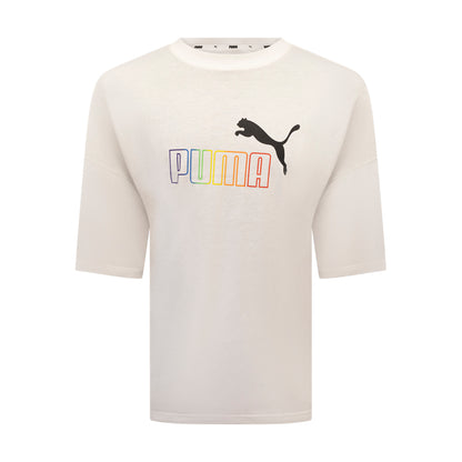Puma Women's Rainbow Logo Graphic White Relaxed T-Shirt
