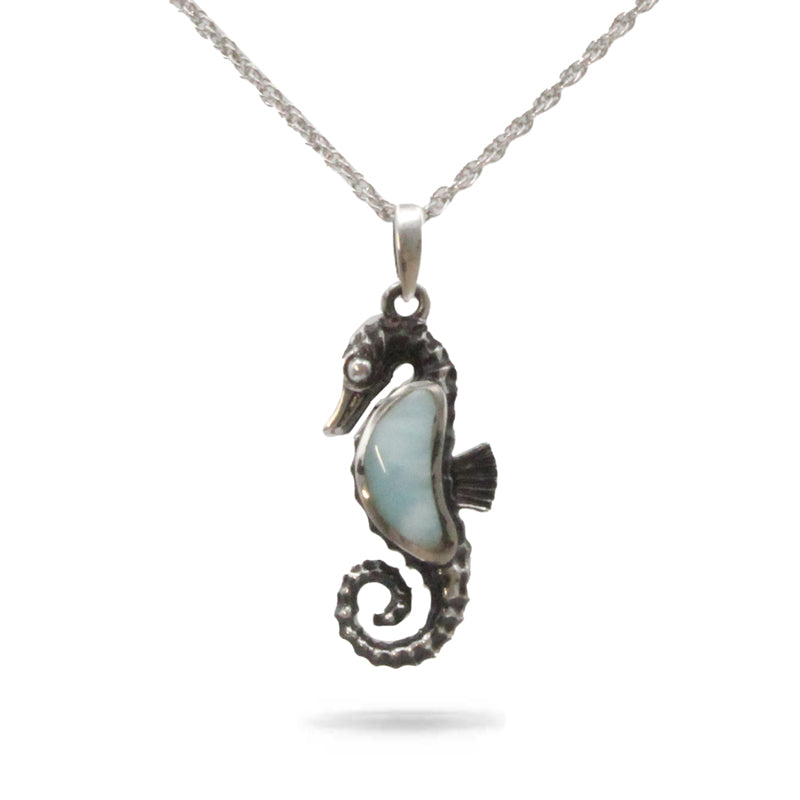 Marahlago Seahorse Pendant Necklace Larimar With Topaz