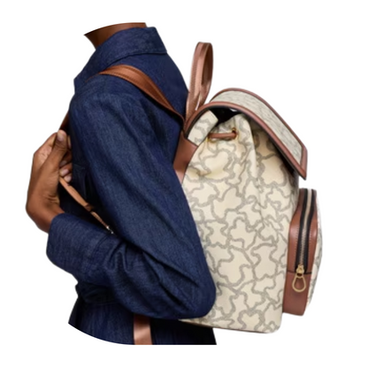 Tous Kaos Icon Beige & Brown Canvas Backpack Bag