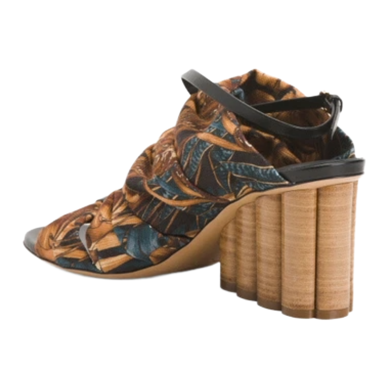 Salvatore Ferragamo Solki Heeled Sandals Print Fabric Beige/Black