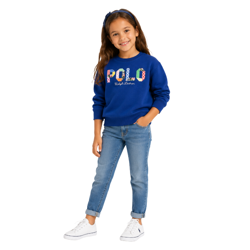Ralph Lauren Polo Cotton Applique Girls Sweatshirt Blue
