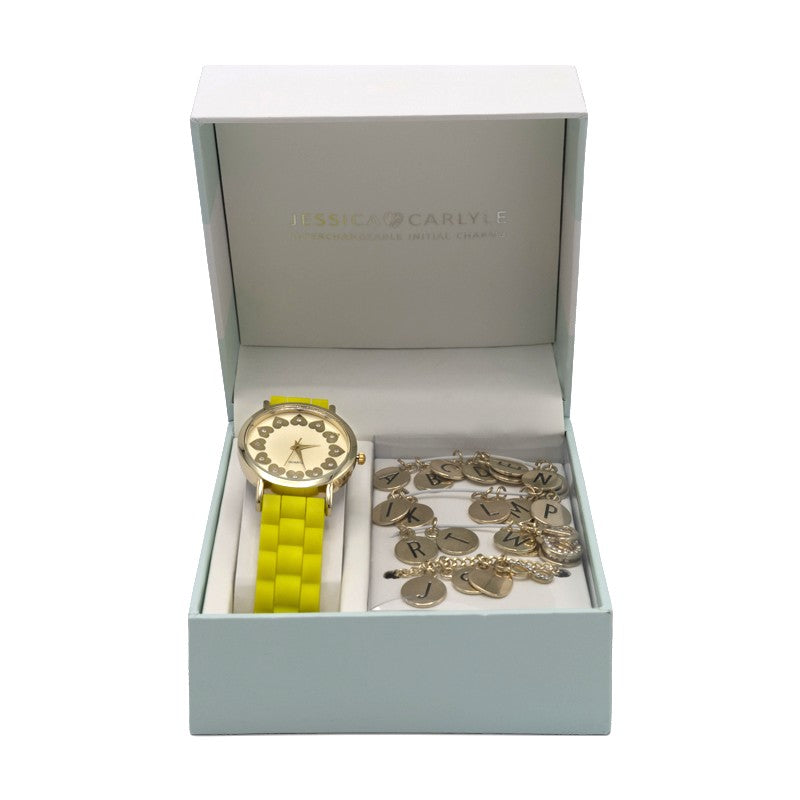 Jessica Carlyle Yellow Gold Ladies Watch & Letter Bracelet Set 1891