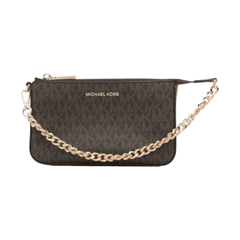 Michael Kors Jet Set Medium Chain Pouchette Leather Bag Brown