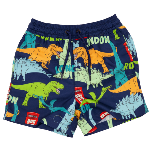 Natural History Museum Dinosaur Blue 100% Cotton Kids Swimming Shorts 1-2 Years